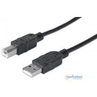 CABLE USB,MANHATTAN,333368, V2.0 A-B 1.8M, NEGRO