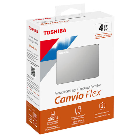 DISCO DURO EXTERNO TOSHIBA 4TB USB 3.0 CANVIO FLEX PLATA (HDTX140XSCCA)